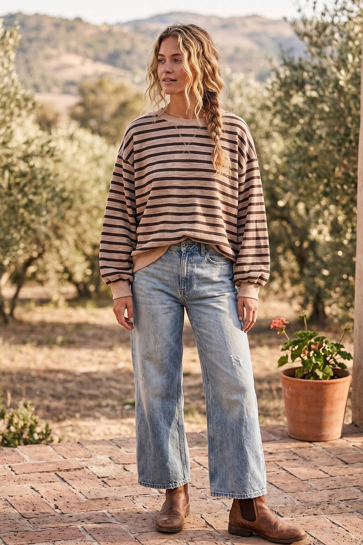 Karmen Oversized Pullover Sweatshirt, Feathered Farmhouse
