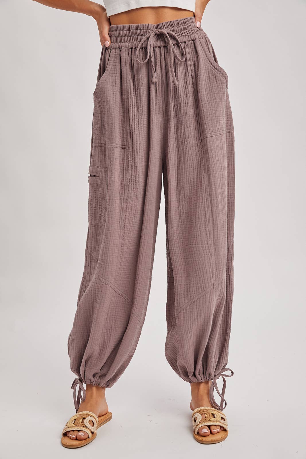 Jogger Harem Drawstring Pants, Feathered Farmhouse