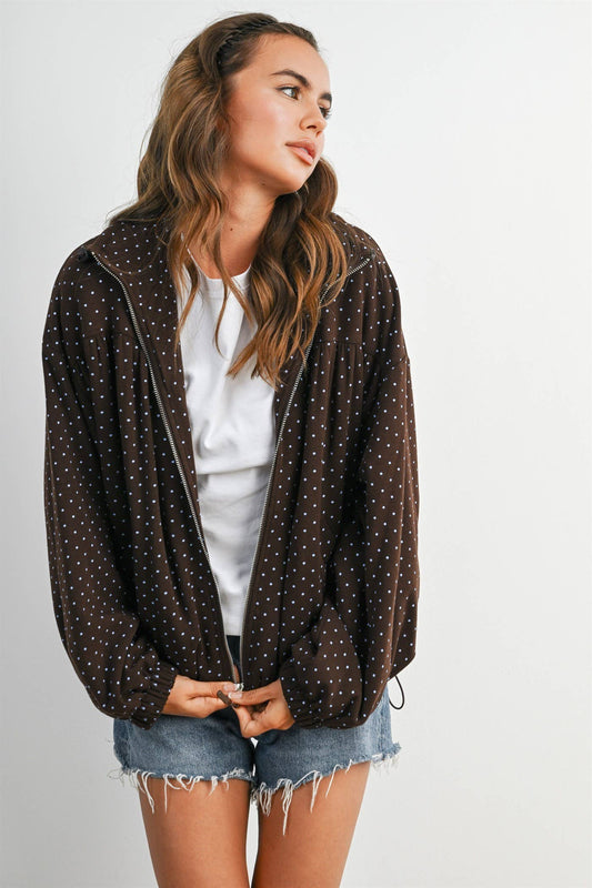 Polka Dot Zip-Up Jacket, Feathered Farmhouse