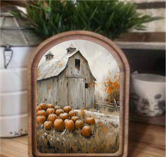 Harvest Barn Framed Art Arch Top, Feathered Farmhouse
