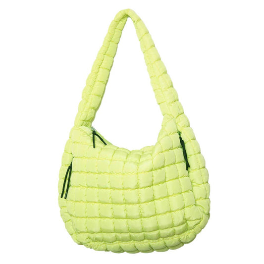 Lime Yellow Puffer Tote Bag, Feathered Farmhouse