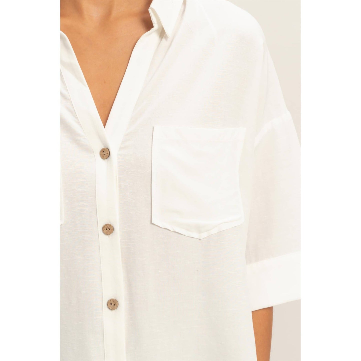Button-Up Collared Short Sleeve Shirt, Feathered Farmhouse