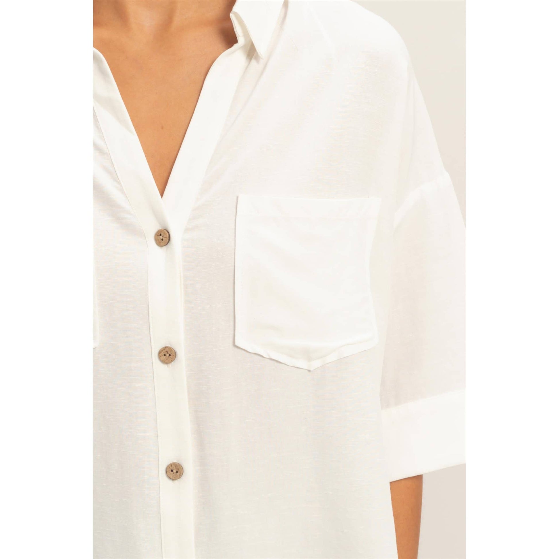 Button-Up Collared Short Sleeve Shirt, Feathered Farmhouse