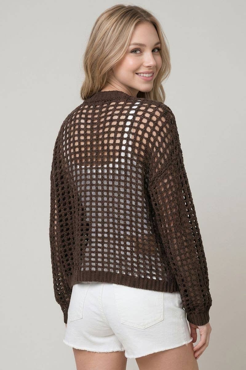 Crochet Fishnet Cropped Cardigan, Feathered Farmhouse