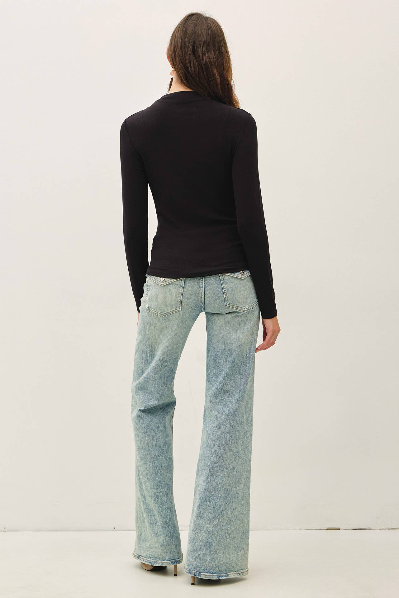 Black Basic Ribbed Mockneck Knit Top, Feathered Farmhouse