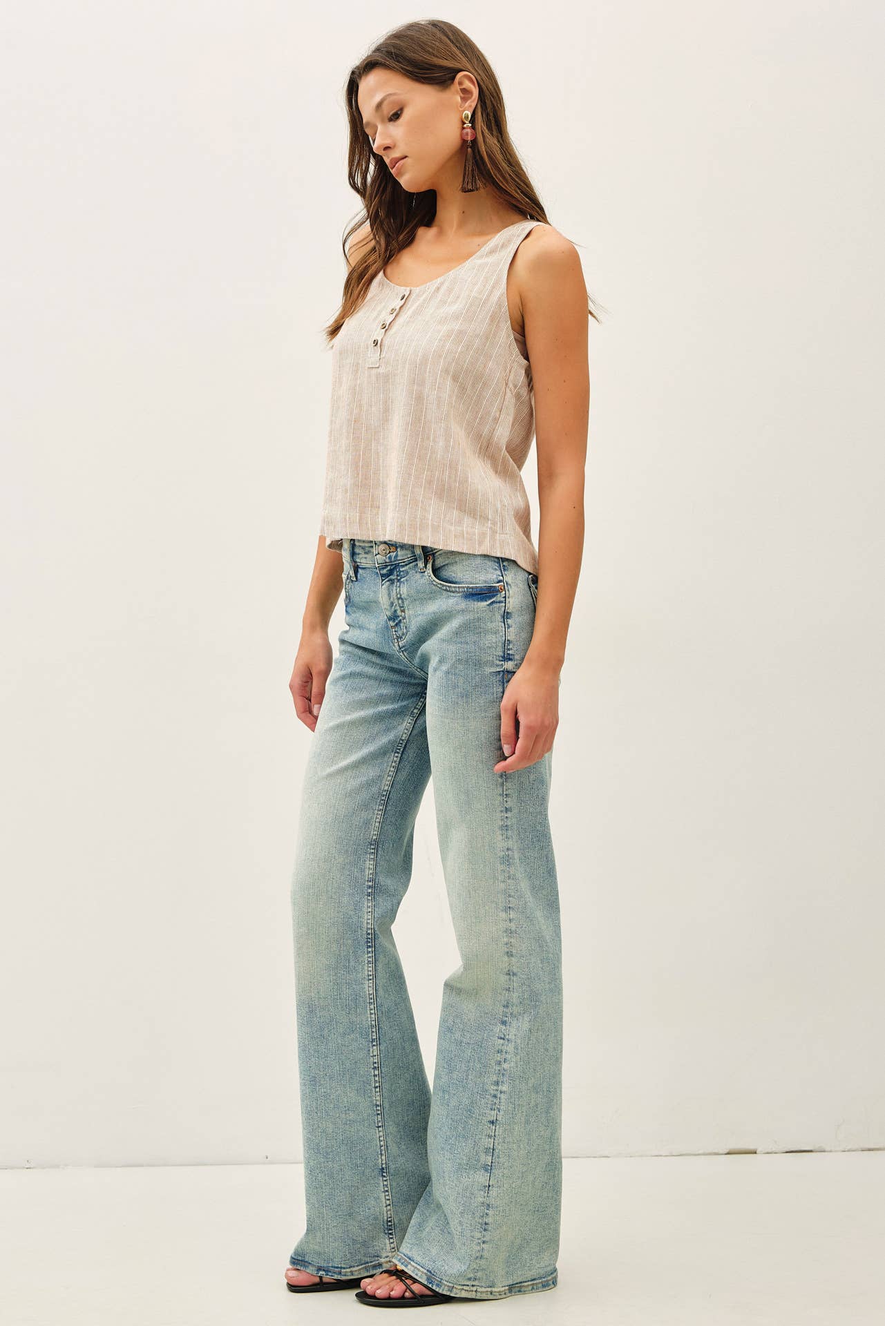Boxy Cropped Henley Tank, Feathered Farmhouse