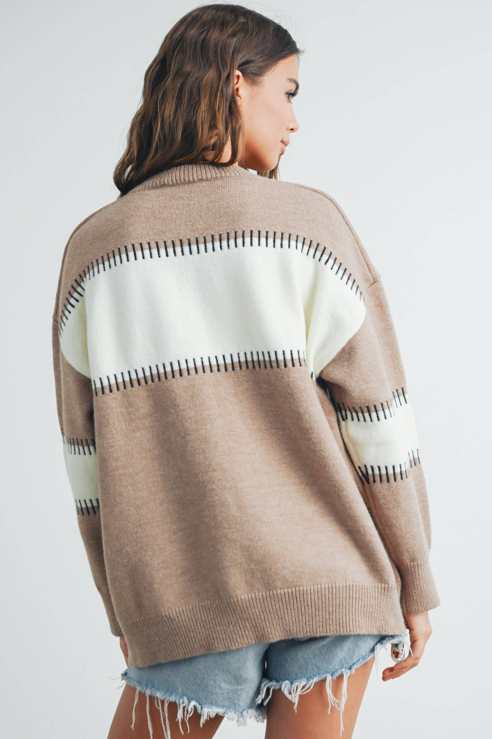 Color Block Striped Crew Neck Sweater, Feathered Farmhouse