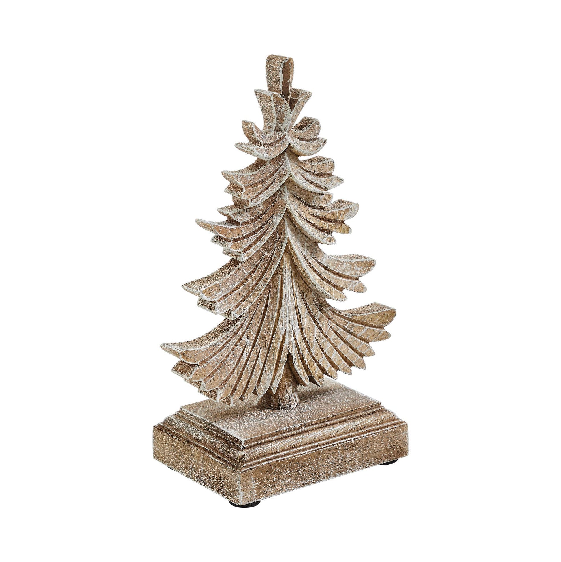 Feathered Finish Winter Pine Wooden Tree, Feathered Farmhouse