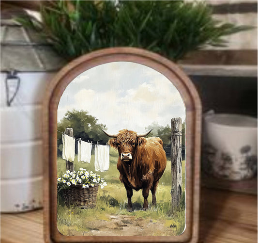 Highland Laundry Framed Art Arch Top, Feathered Farmhouse