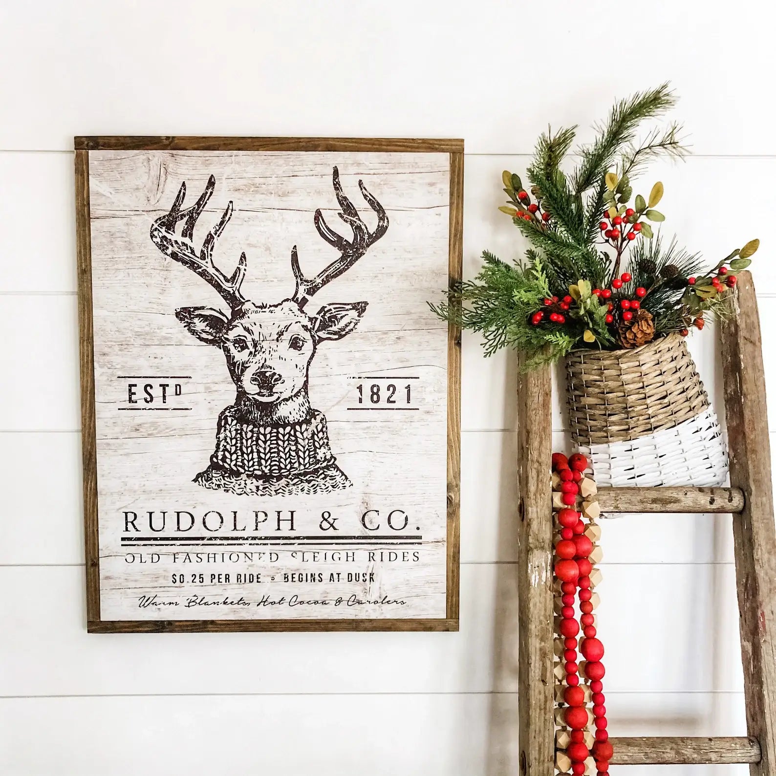 Rudolph & Co. Christmas Sign, Feathered Farmhouse