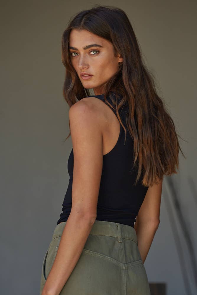 Black Double Layered Seamless Top, Feathered Farmhouse