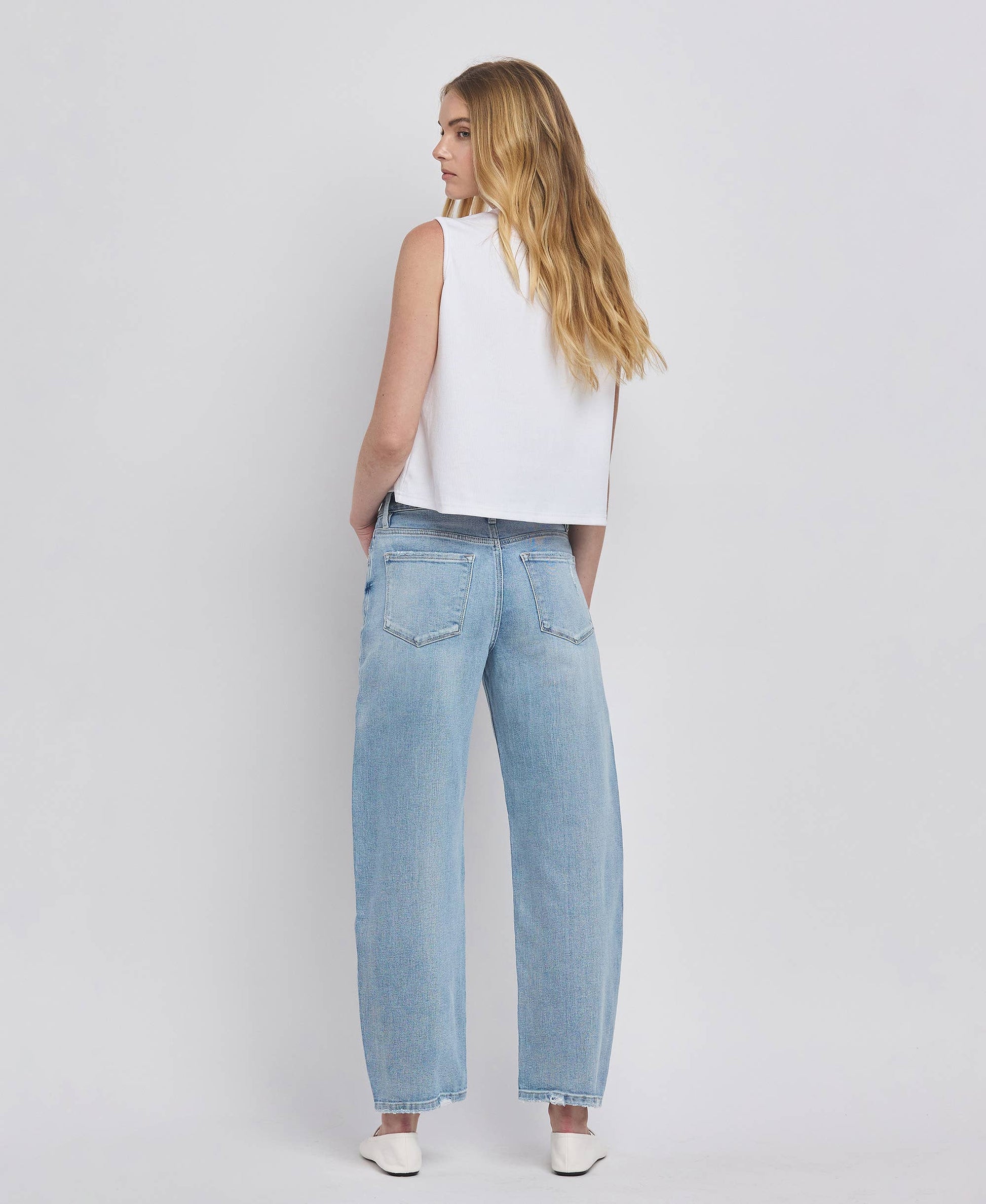 High Rise Barrel Leg Jeans, Feathered Farmhouse