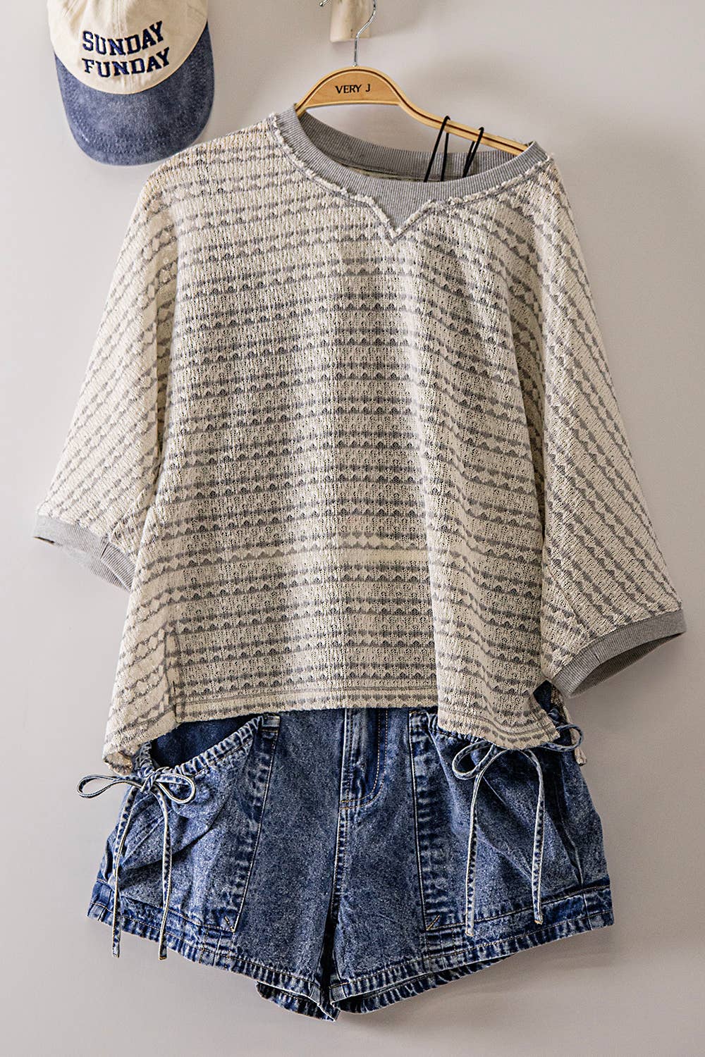 Gray Textured Stripe Knit Top, Feathered Farmhouse
