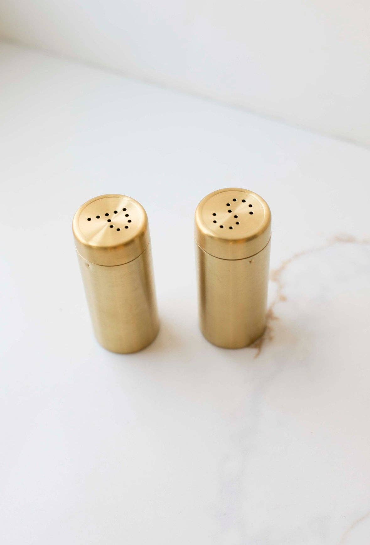 Brass Salt and Pepper Shakers Set, Feathered Farmhouse