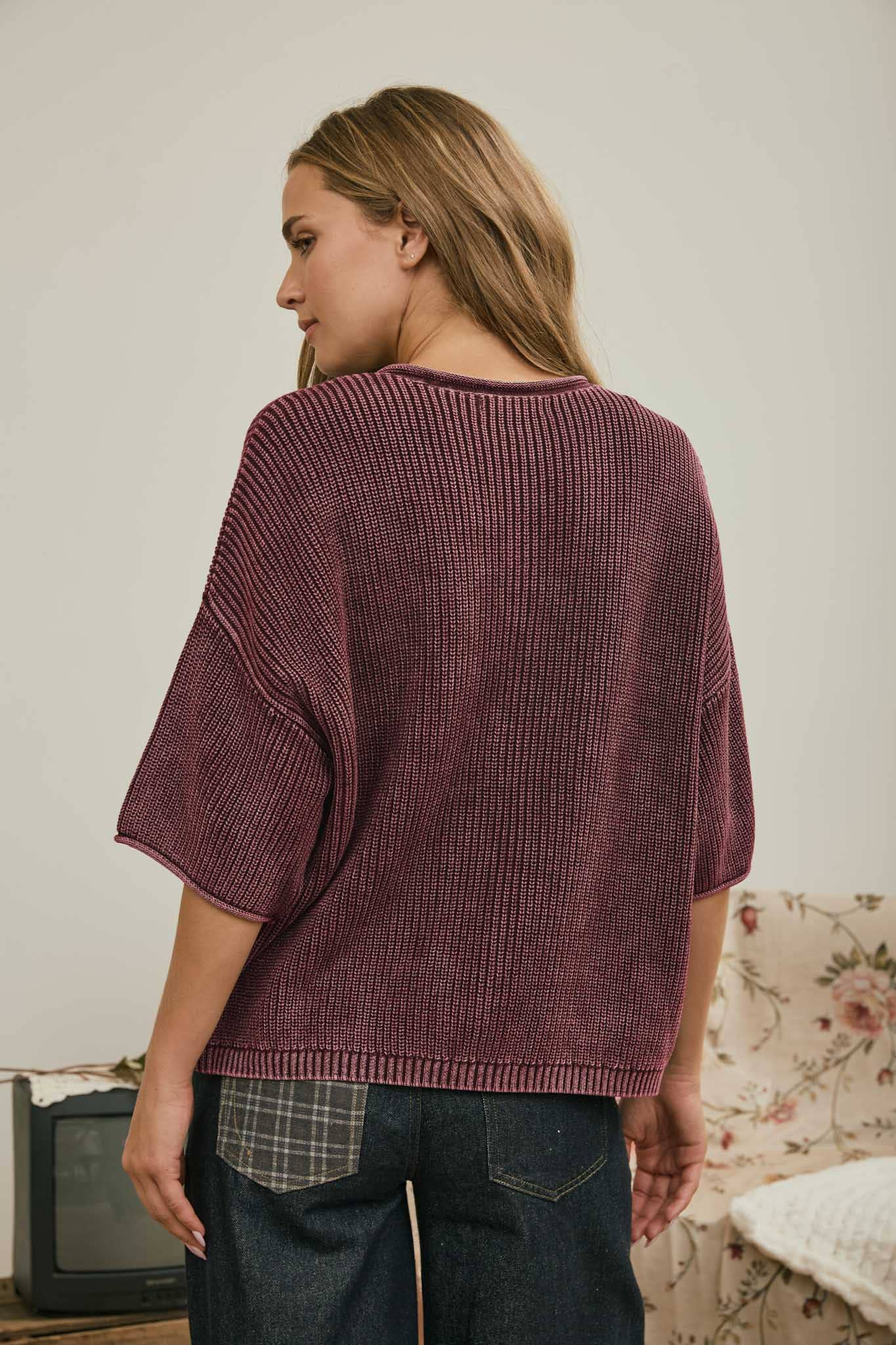 Burgundy Ribbed Rolled Edge Cardigan, Feathered Farmhouse