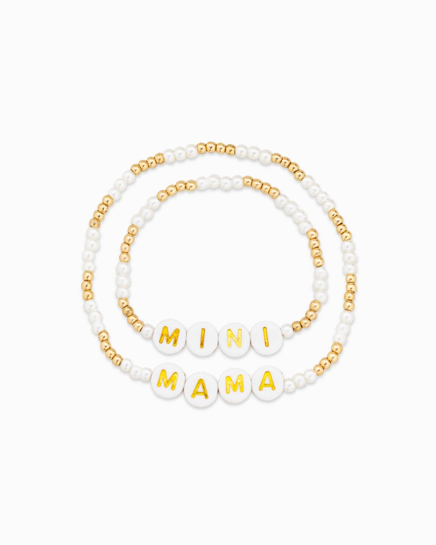 Mama Mini Gold Cream Bead Mix Bracelet Set, Feathered Farmhouse