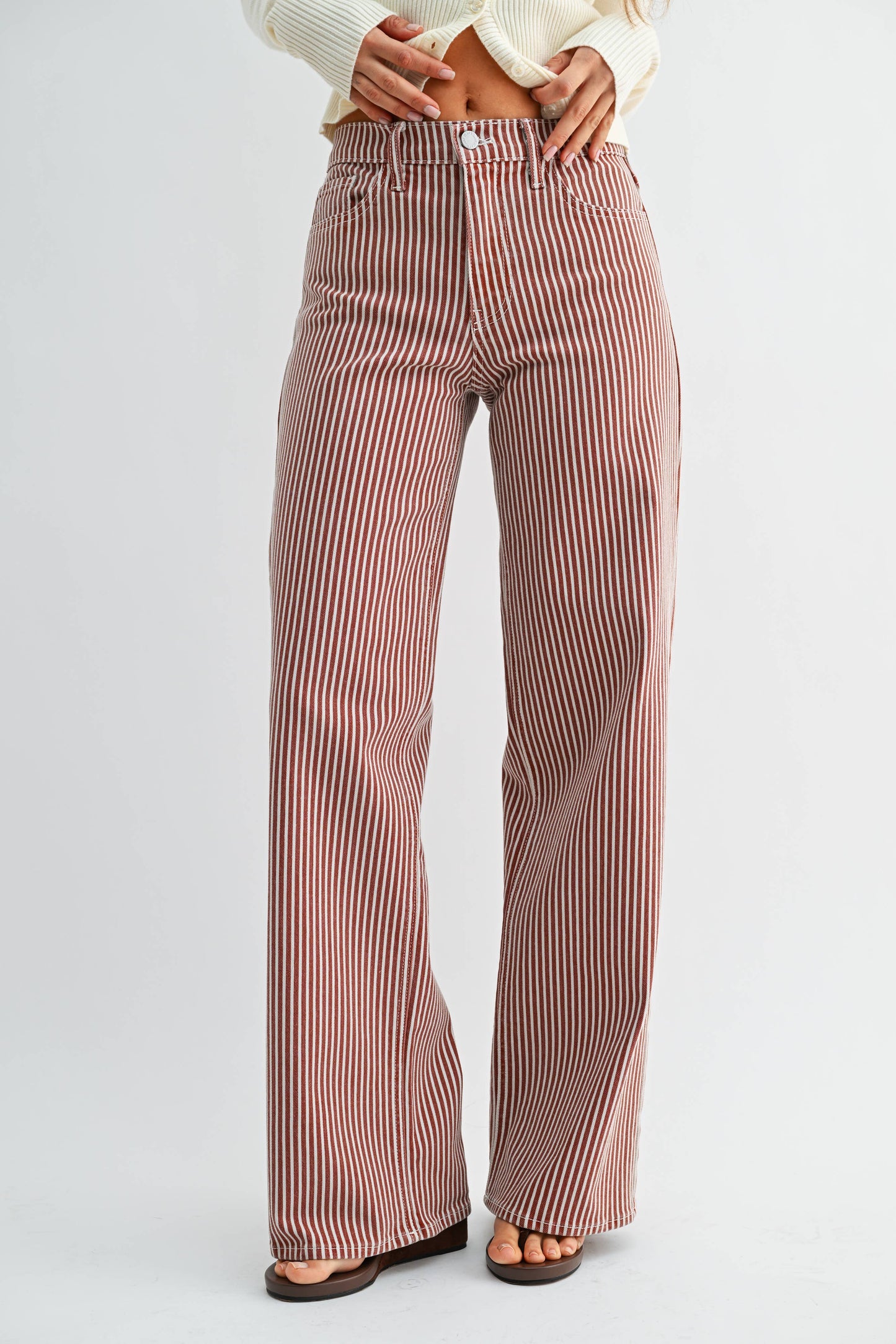 Relaxed Wide Leg Spice Brown Stripe, Feathered Farmhouse