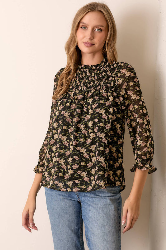 Floral Print Smocked Yoke Top, The Feathered Farmhouse