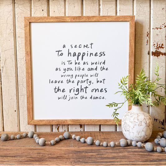 Secret to Happiness Sign, Feathered Farmhouse