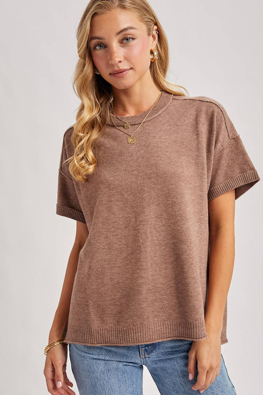Mocha Maggie Knit Top, Feathered Farmhouse