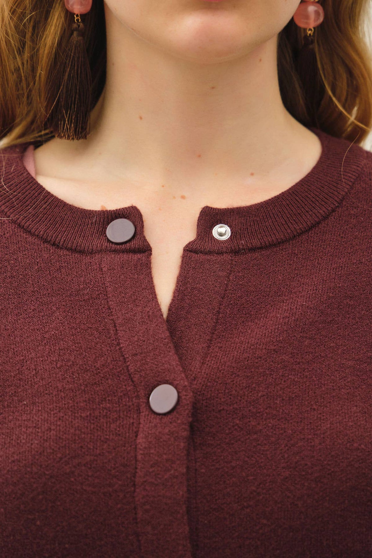 Classic Crewneck Snap Button Closure Cardigan