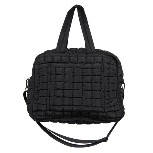 Black Quilted Duffel Weekender Bag w/ Pass-Thru Slip