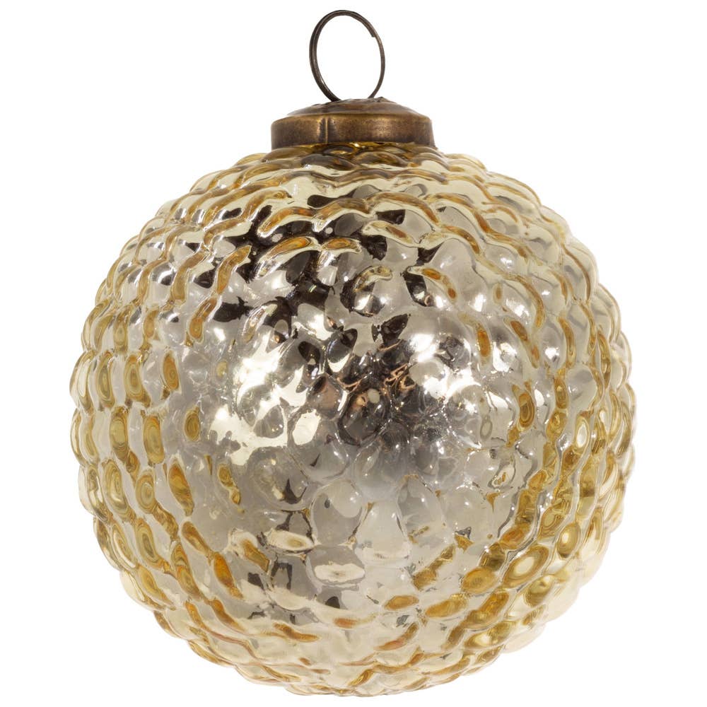 Hobnail Gold Glass Ornament, Feathered Farmhouse