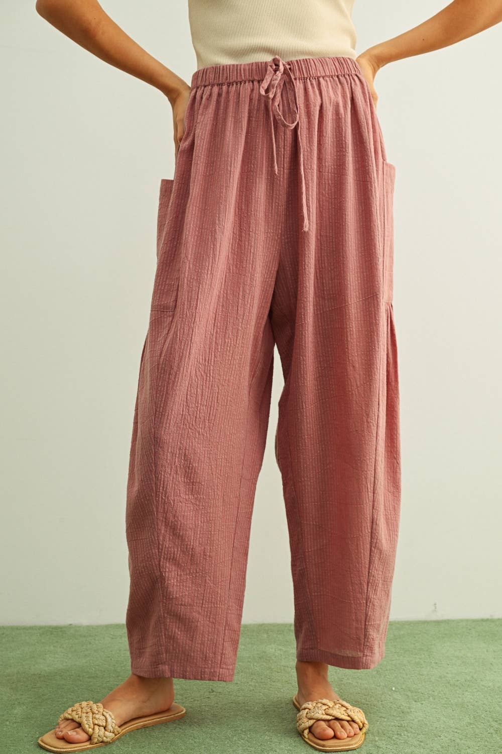 Mauve Pinstriped Loose Pants, Feathered Farmhouse
