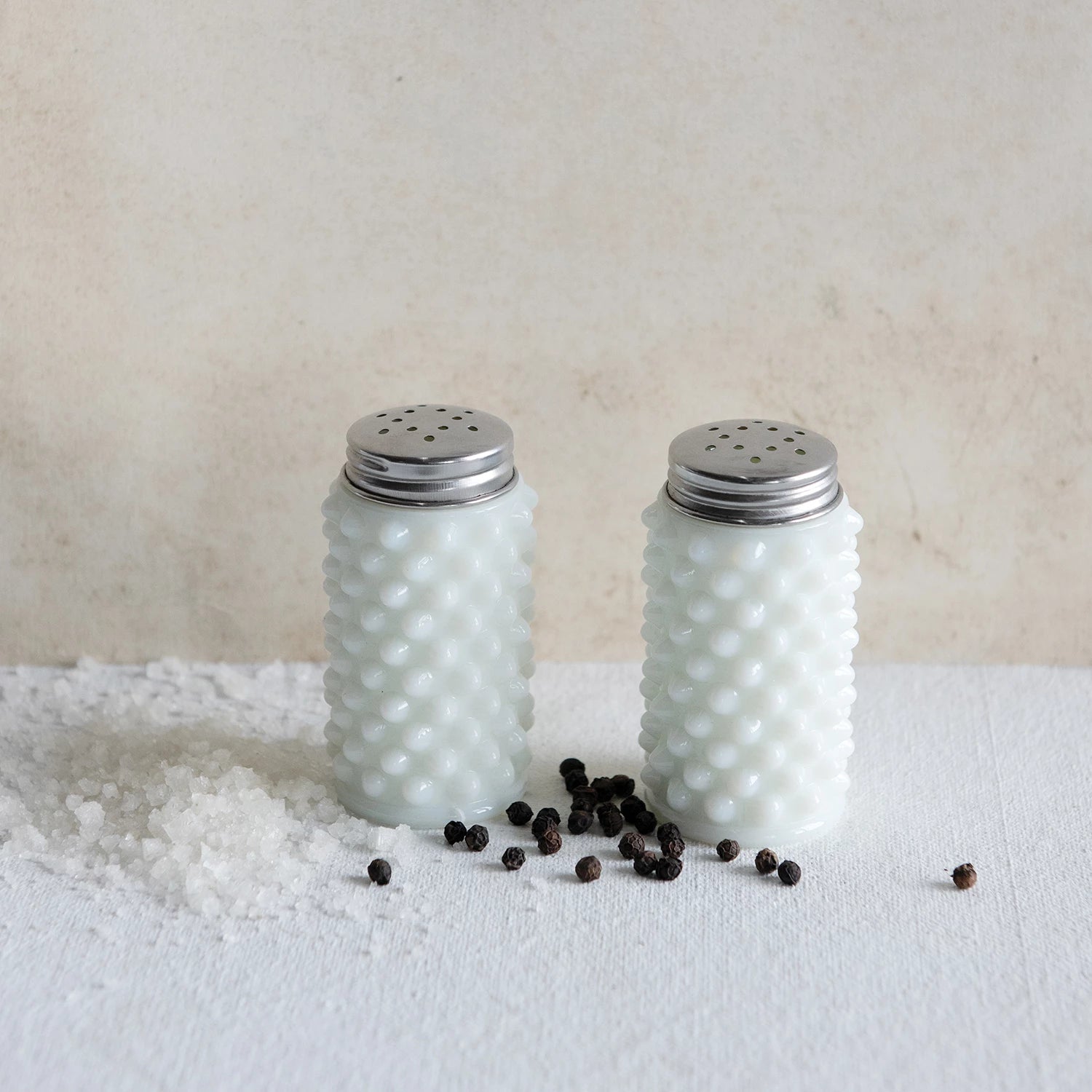 Milk Glass Salt and Pepper Shakers, Feathered Farmhouse