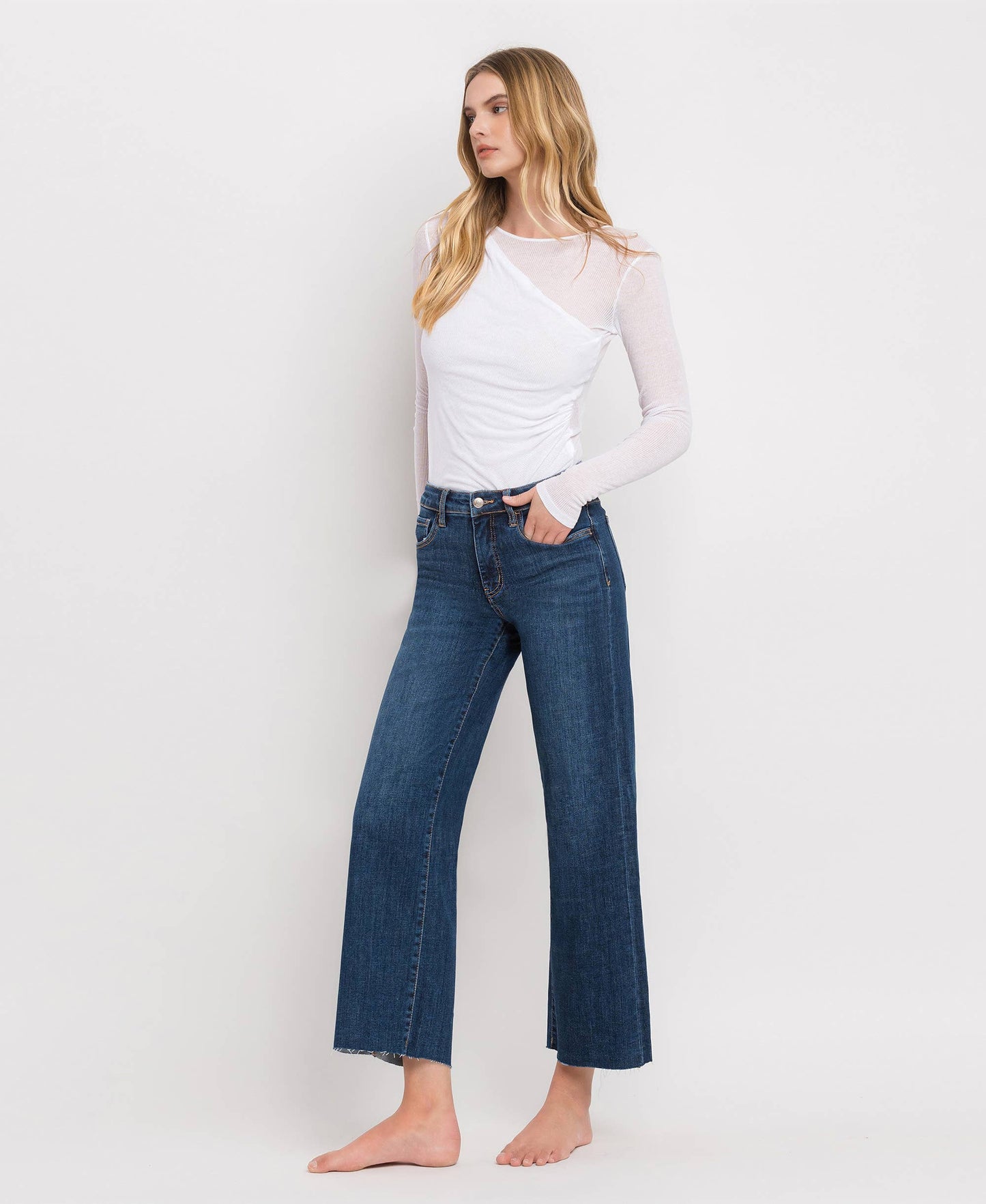 Dark Wash Tummy Control Midrise Wide Leg Jean