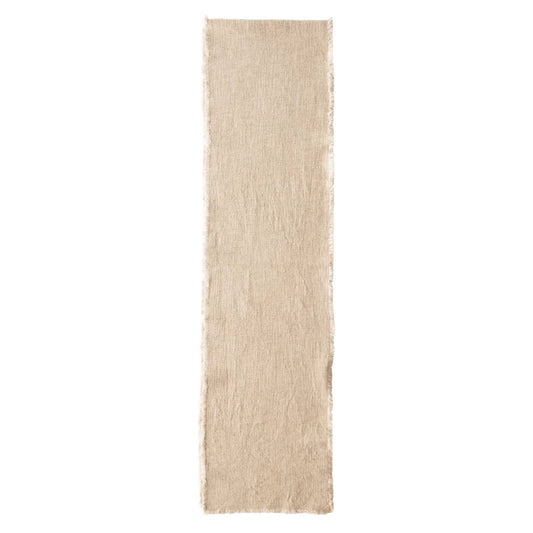 Linen Blend Table Runner with Frayed Edges, Feathered Farmhouse