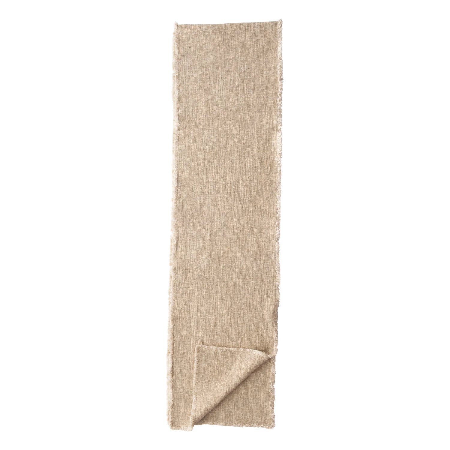 Linen Blend Table Runner with Frayed Edges, Feathered Farmhouse