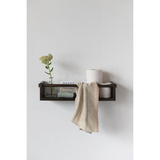 Mango Wood Wall Shelf with Rod, Feathered Farmhouse