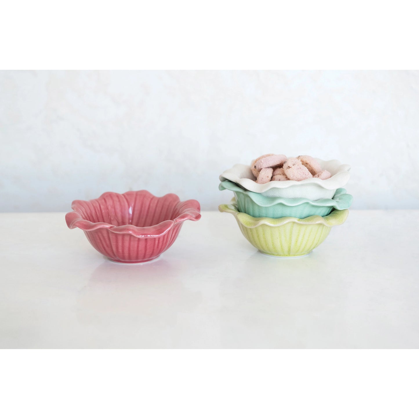 Debossed Stoneware Flower Bowl, Feathered Farmhouse