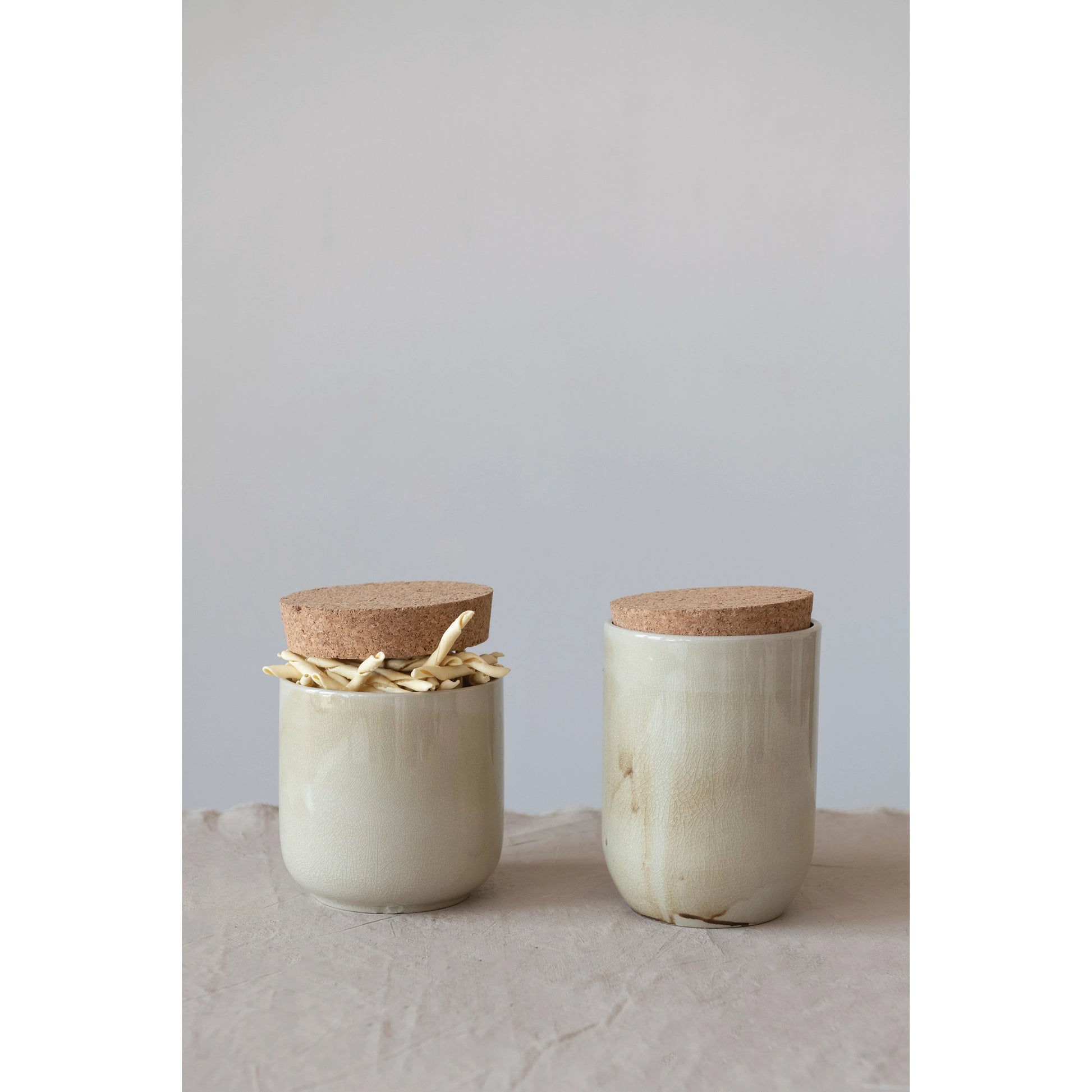 Stoneware Jar with Cork Lid, Feathered Farmhouse