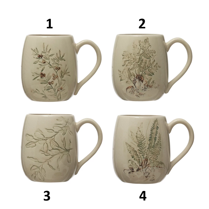 Debossed Stoneware Mug, Feathered Farmhouse