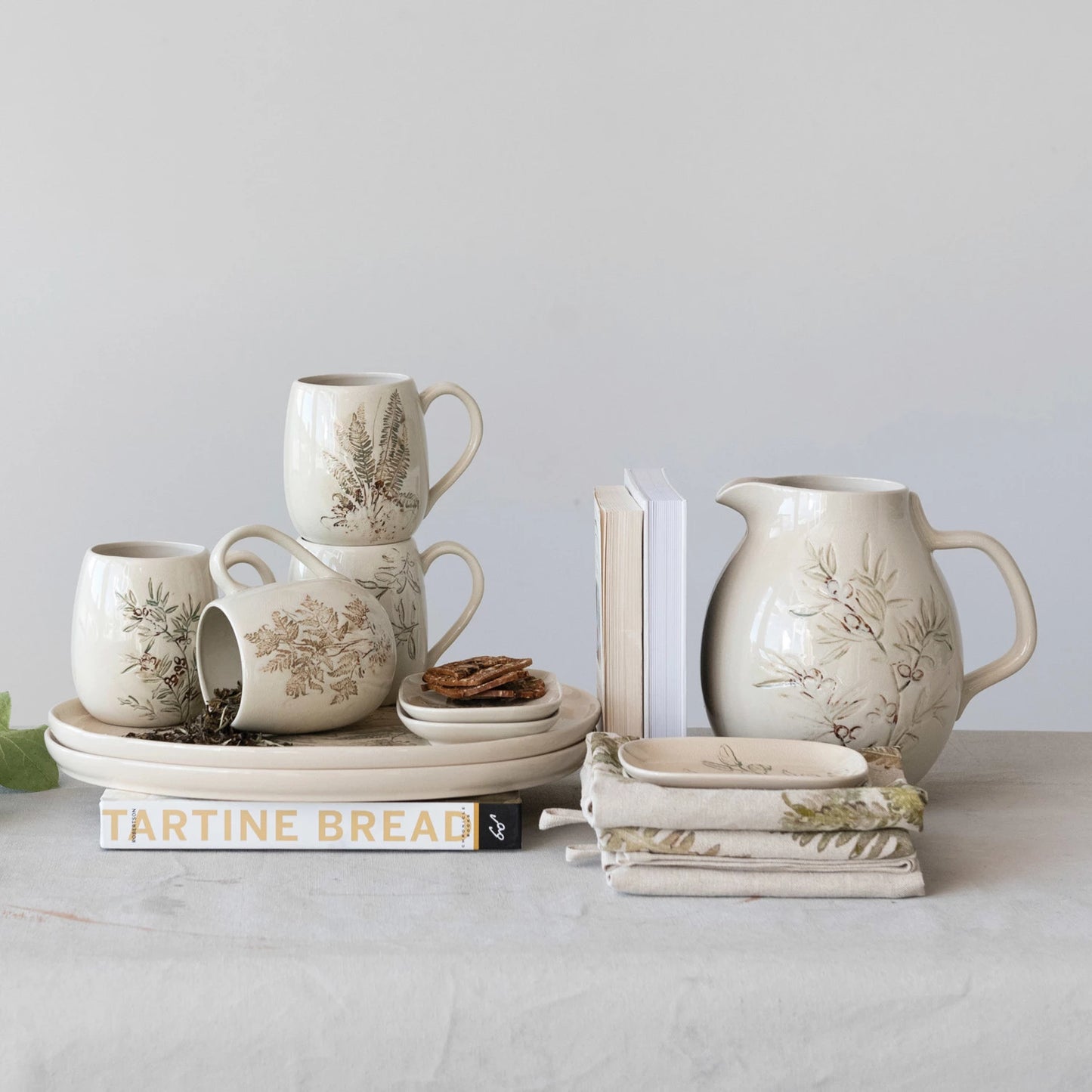 Debossed Stoneware Mug, Feathered Farmhouse