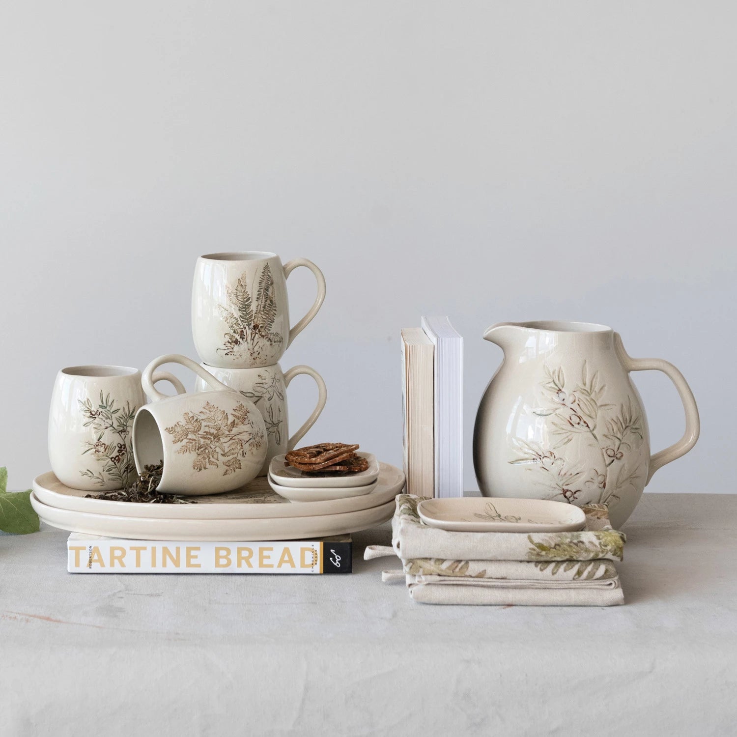 Debossed Stoneware Mug, Feathered Farmhouse