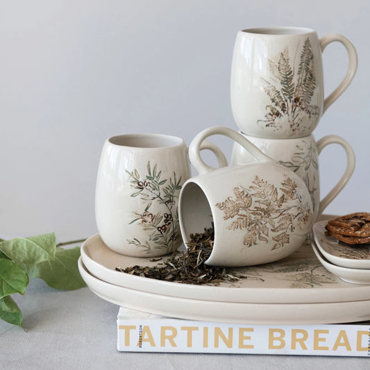 Debossed Stoneware Mug, Feathered Farmhouse
