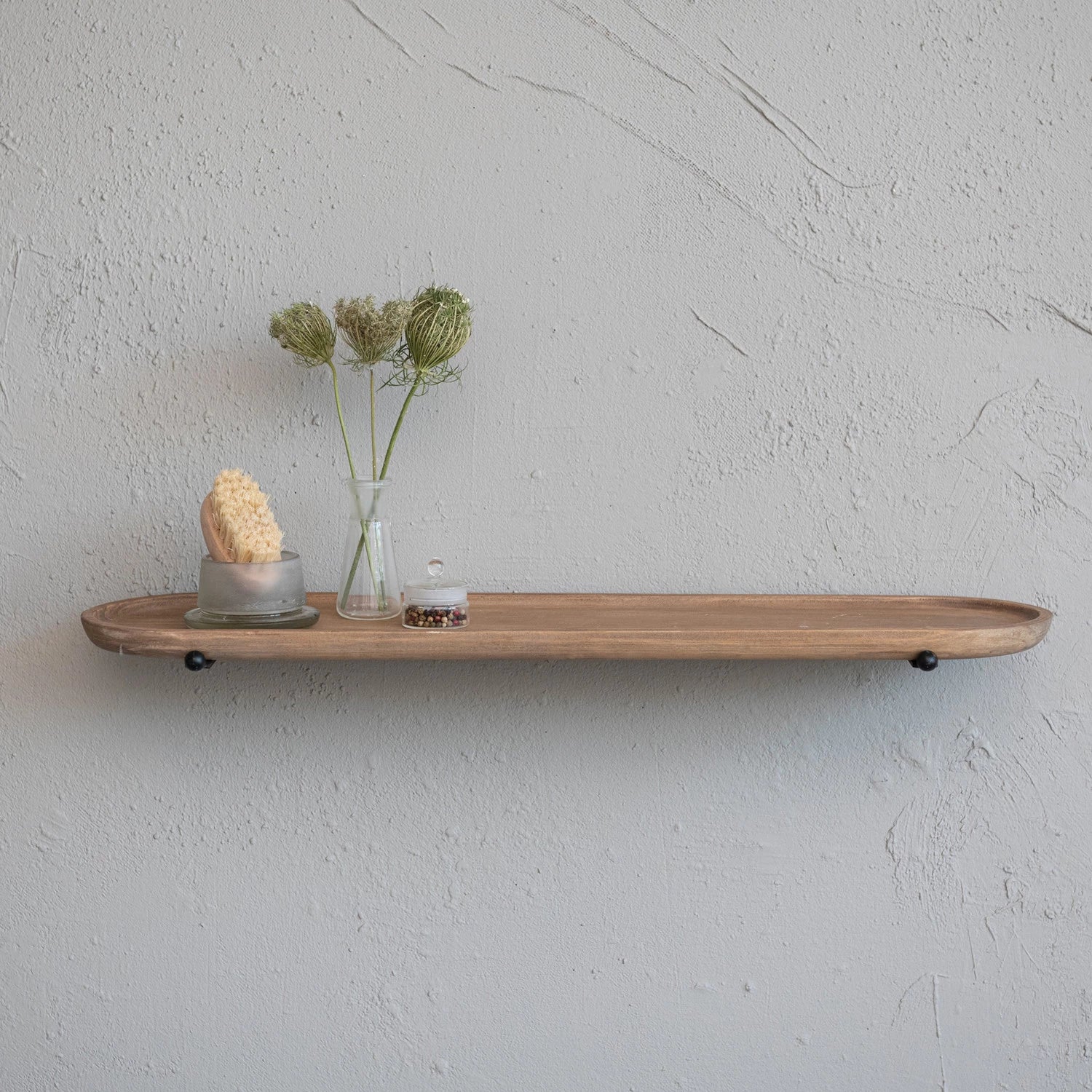 Pine Wood & Metal Wall Shelf, Feathered Farmhouse