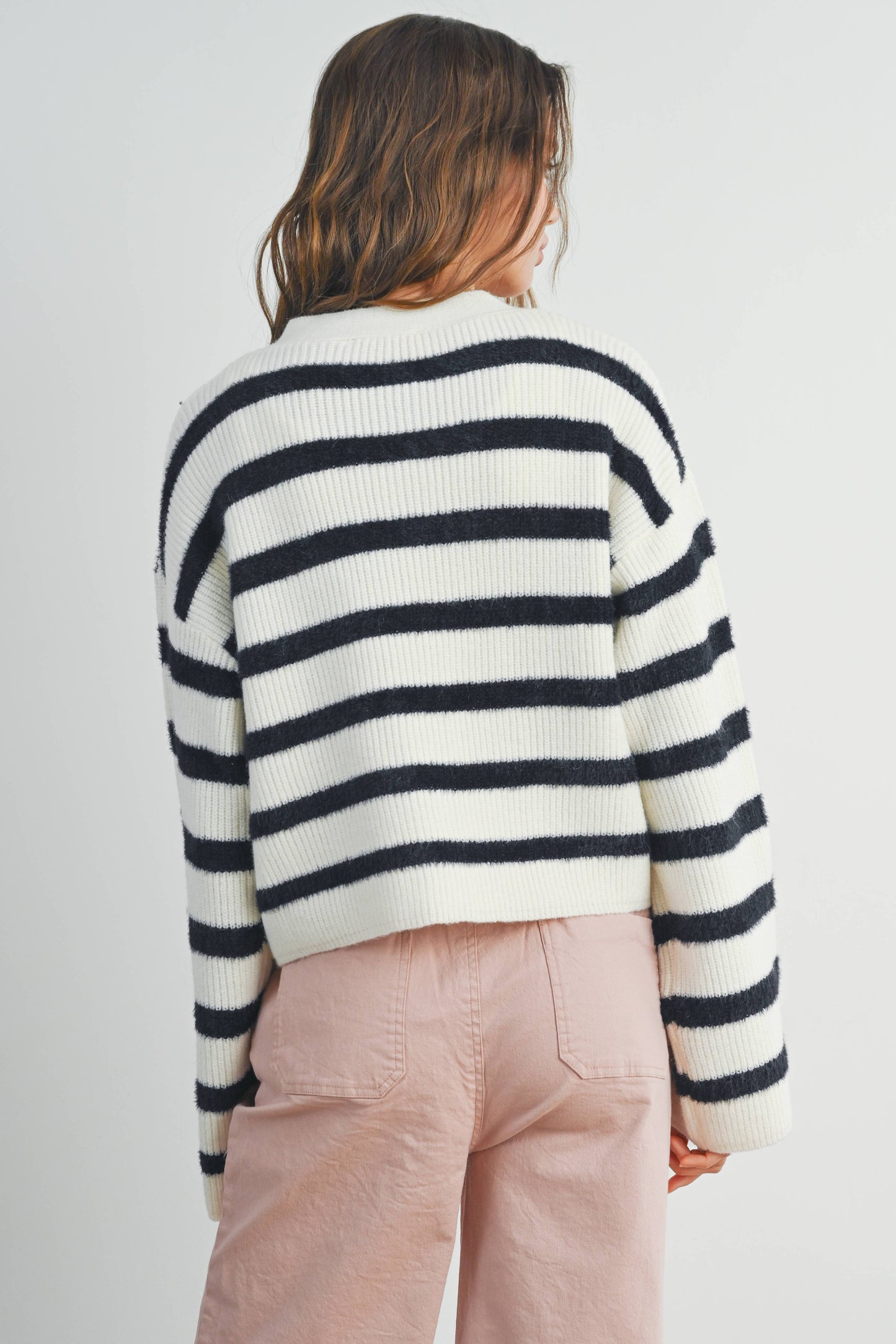 Striped Button Front Long Sleeve Cardigan, Feathered Farmhouse