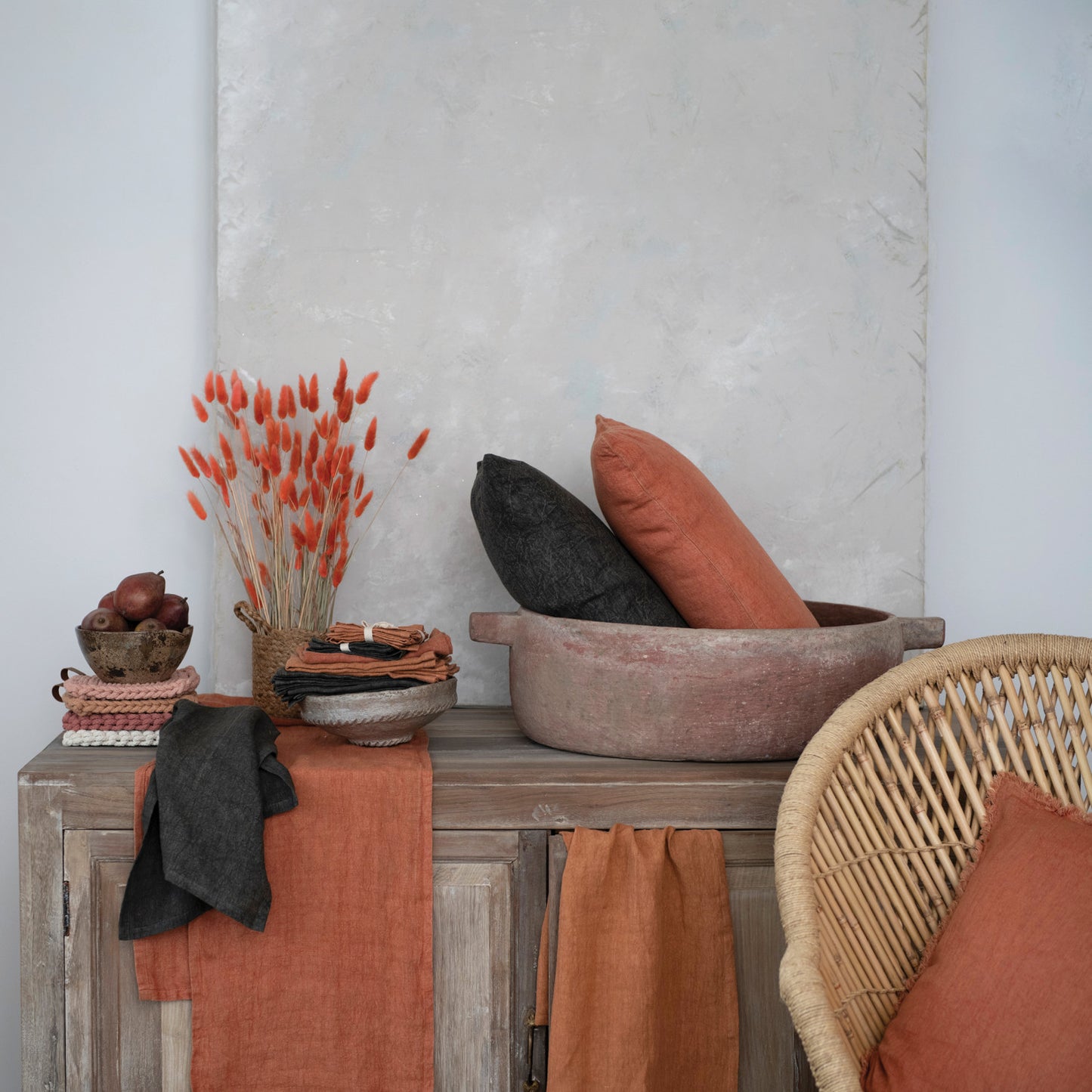 Stonewashed Linen Table Runner, Feathered Farmhouse