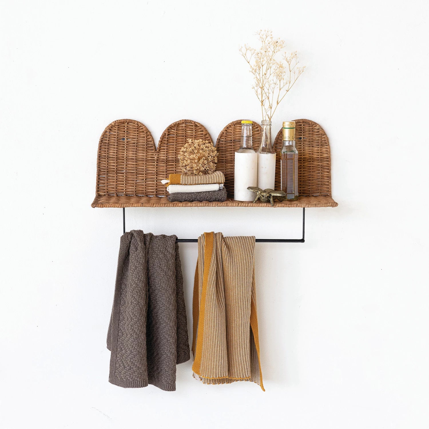 Rattan Wicker Wall Shelf, Feathered Farmhouse