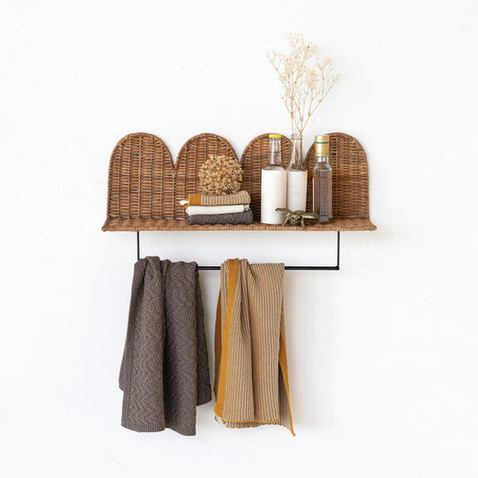Rattan Wicker Wall Shelf, Feathered Farmhouse