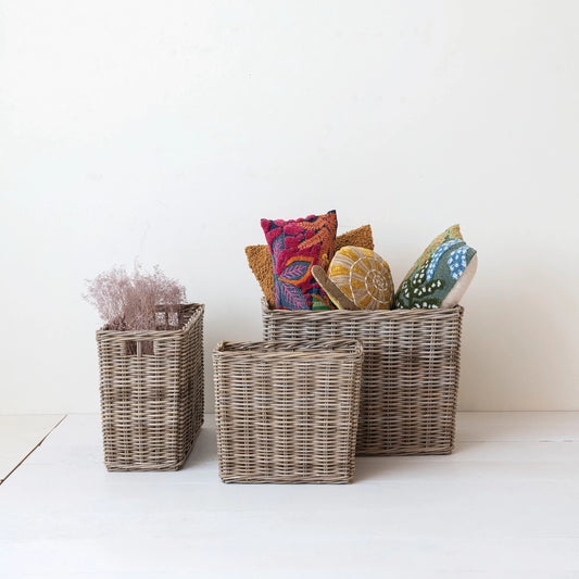 Woven Wicker Rattan Baskets, The Feathered Farmhouse