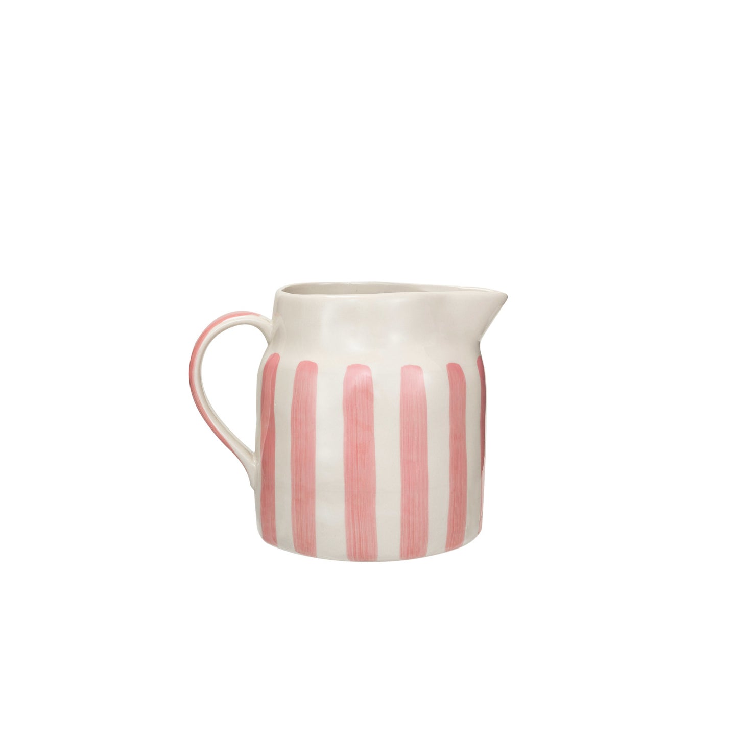 Hand-Painted Stoneware Pitcher with Stripes, Feathered Farmhouse