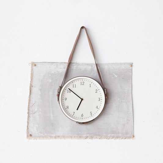 Hanging Clock with Leather Strap, The Feathered Farmhouse