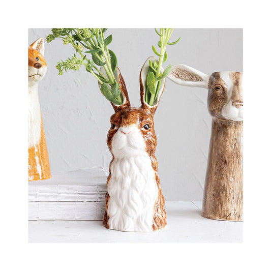 Stoneware Rabbit Vase, Feathered Farmhouse