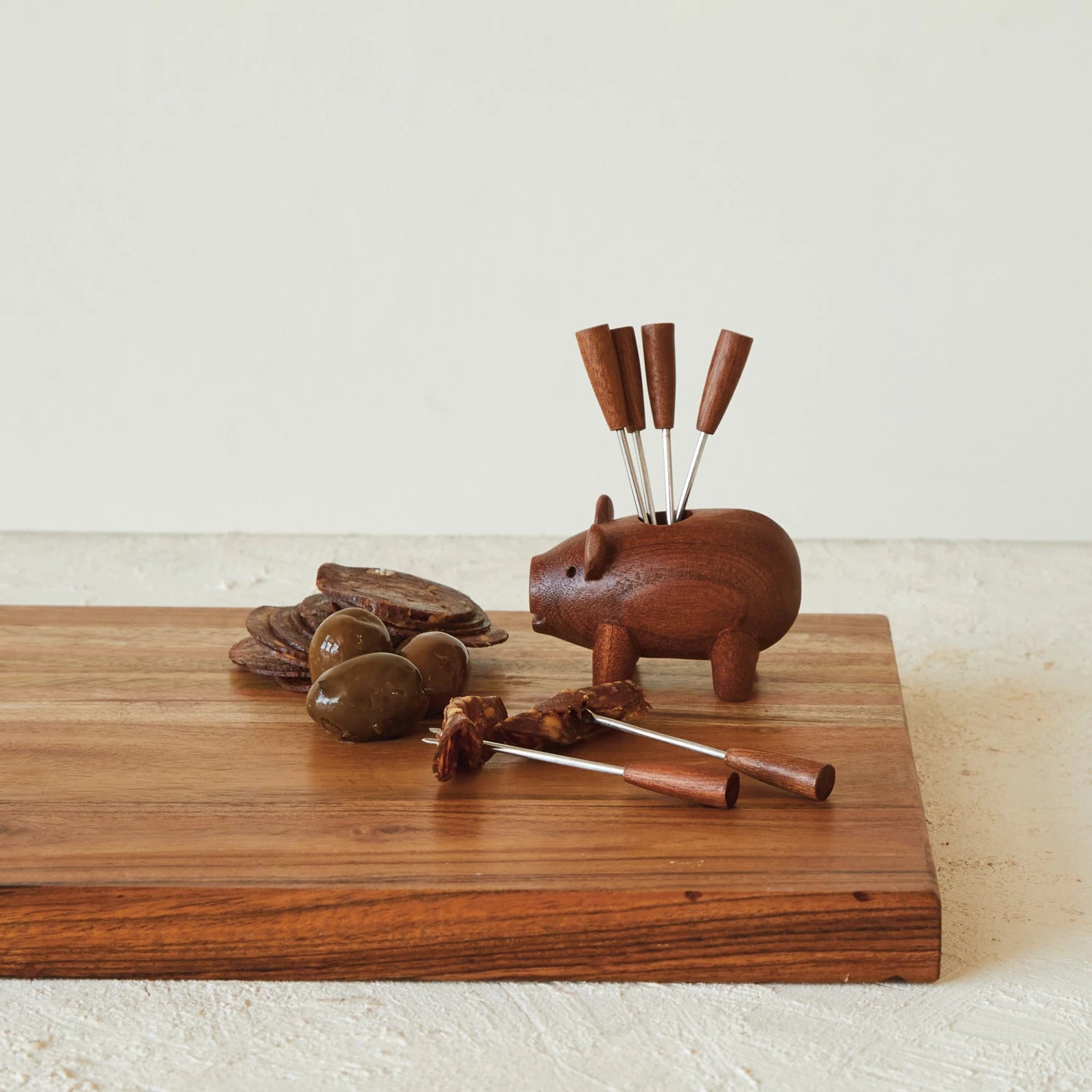 Sapele Wood Pig Shaped Holder, Feathered Farmhouse 