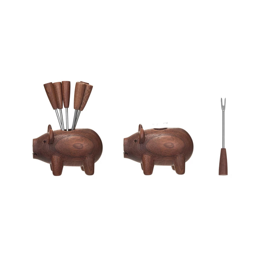 Sapele Wood Pig Shaped Holder, Feathered Farmhouse